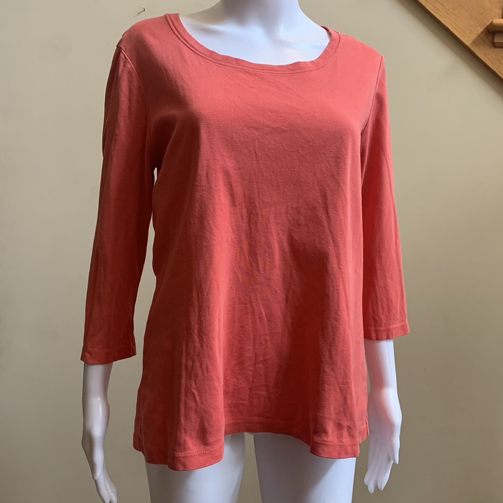 L.L. Bean Women's Top Shirt blue and pinkcoral. Crew Neck 3/4 Sleeve, 100%Cotton - Picture 10 of 16
